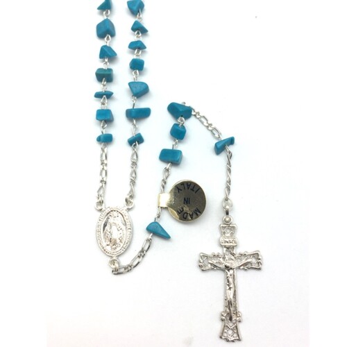 ROSARY STERLING SILVER & GENUINE LAPIS STONE LIGHT