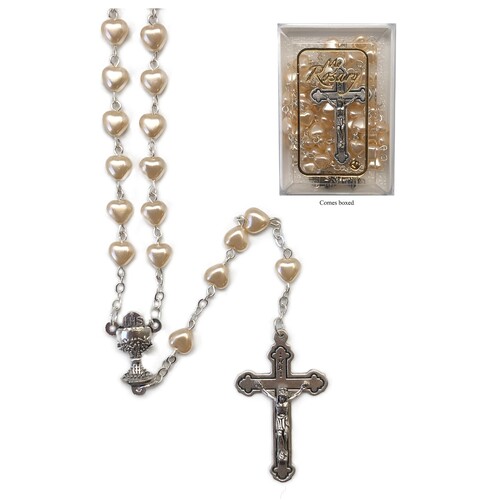 COMMUNION ROSARY HEART SHAPE CREAM 