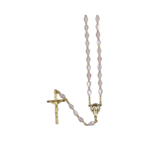 ROSARY WITH IMITATION MOTHER OF PEARL TEARSHAPED BEADS PINK
