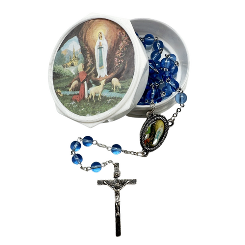 GLASS BOXED ROSARY OUR LADY OF LOURDES
