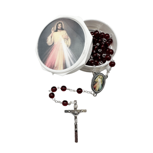 GLASS BOXED ROSARY DIVINE MERCY