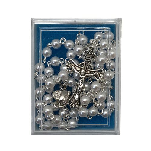 COMMUNION ROSARY WHITE IMITATION MOTHER OF PEARL 
