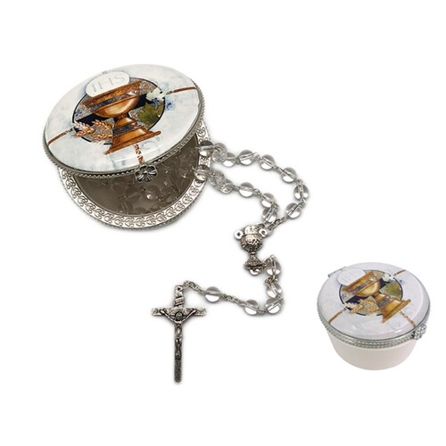 COMMUNION ROSARY IN PORCELAIN BOX