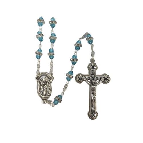 ROSARY GLASS WITH METAL RING AQUA