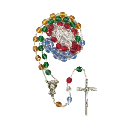 ROSARY GLASS MISSION MULTI COLOUR BEADS BOXED