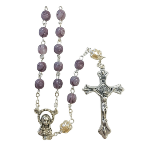 ROSARY GLASS STONE LOOK AMETHYST 6MM
