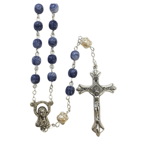 ROSARY GLASS STONE LOOK BLUE 6MM
