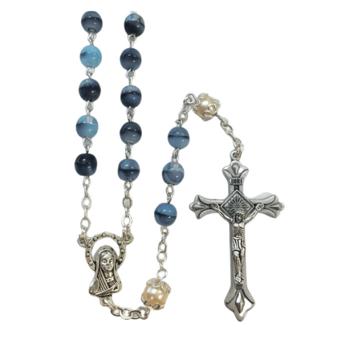 ROSARY GLASS STONE LOOK BLUE/GREY 6MM