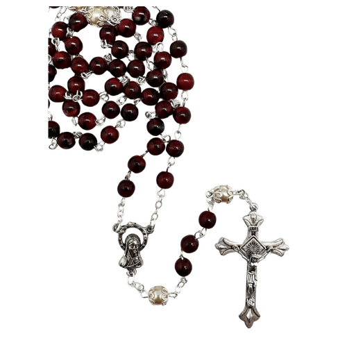 ROSARY GLASS STONE LOOK RUBY RED 6MM
