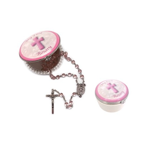 MY FIRST ROSARY GLASS PINK IN PORCELAIN BOX