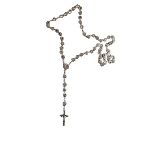 ROSARY ST BENEDICT SILVER METAL
