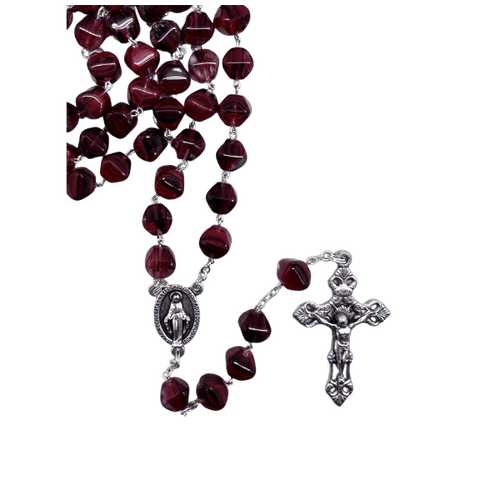 ROSARY GLASS PYRAMID SHAPE RED 8MM