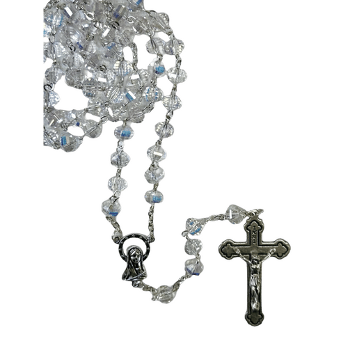 ROSARY WITH 10MM GLASS CRYSTAL BEADS CLEAR