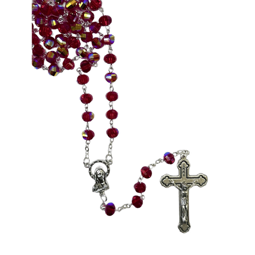 ROSARY WITH 10MM GLASS CRYSTAL BEADS RED