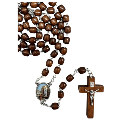 ROSARY WOOD CYLINDER BEAD LOURDES