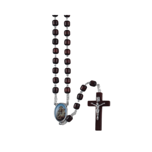 ROSARY WOOD CYLINDER BEAD ST ANTHONY