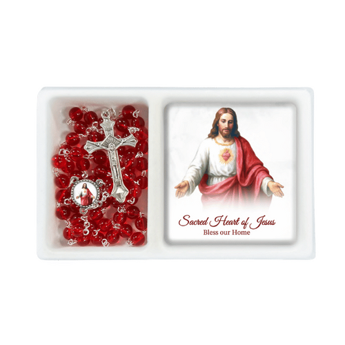ROSARY & PLAQUE - SACRED HEART OF JESUS
