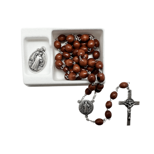 ROSARY ST BENEDICT MEDAL SET BROWN