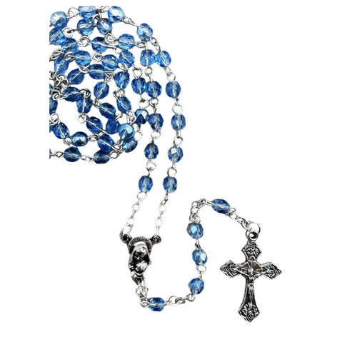 ROSARY WITH 4MM BLUE CRYSTAL BEADS