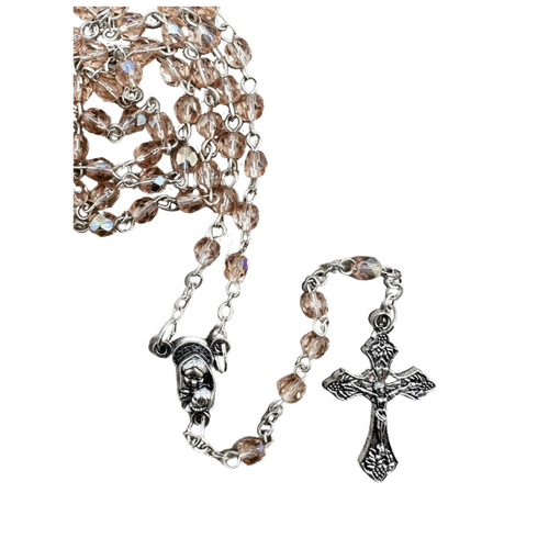 ROSARY WITH 4MM PINK CRYSTAL BEADS