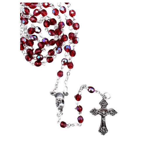 ROSARY WITH 4MM RED CRYSTAL BEADS