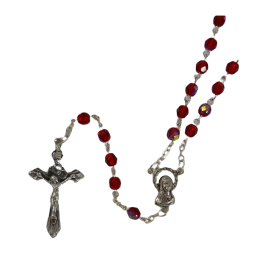 ROSARY WITH 5MM CRYSTAL BEADS RED