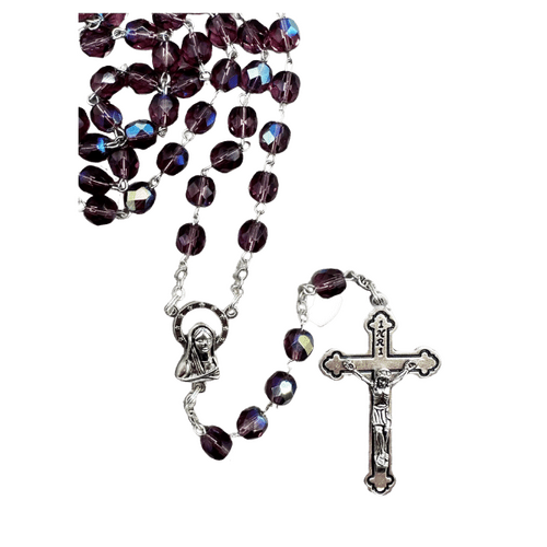 ROSARY WITH 7MM CRYSTAL BEADS AMETHYST