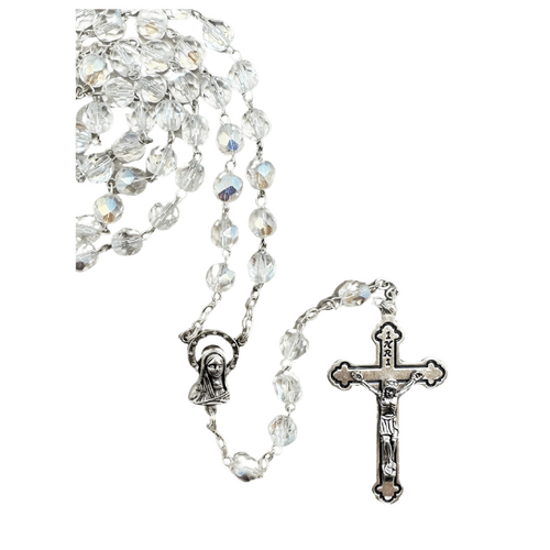 ROSARY WITH 7MM CRYSTAL BEADS CRYSTAL