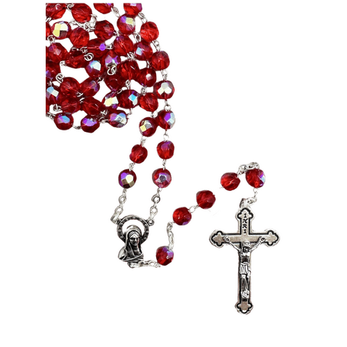 ROSARY WITH 7MM RED CRYSTAL BEADS