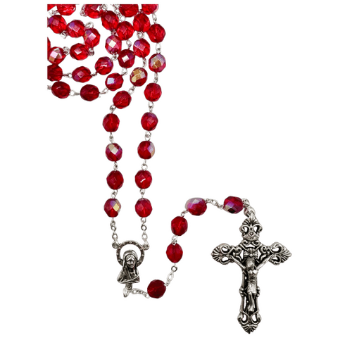ROSARY WITH 8MM RED CRYSTAL BEADS
