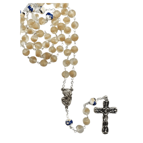 ROSARY WITH CERAMIC BEADS FROSTED BEIGE