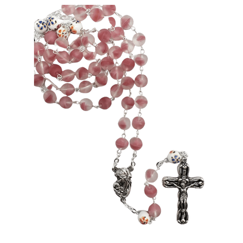 ROSARY WITH CERAMIC BEADS FROSTED PINK