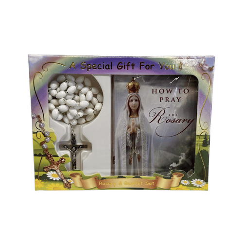 COMMUNION ROSARY & BOOKLET SET - WHITE