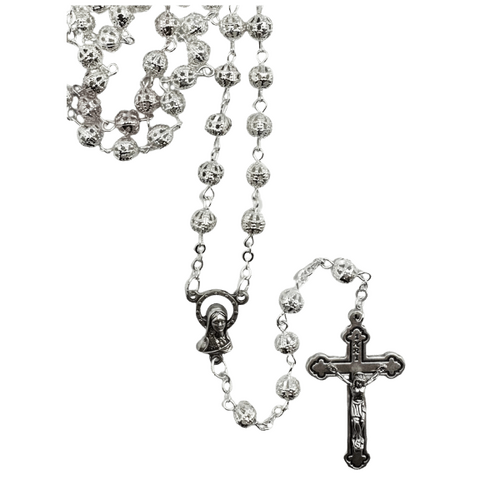 ROSARY WITH 6MM SILVER FILIGREE BEADS