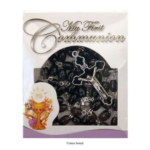 ROSARY BEADS COMMUNION BLACK IMITATION MOTHER OF PEARL 