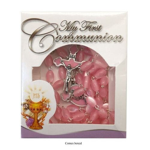 ROSARY BEADS COMMUNION PINK MOTHER OF PEARL 