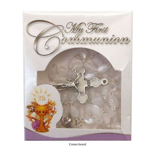 ROSARY BEADS COMMUNION MOTHER OF PEARL WHITE 