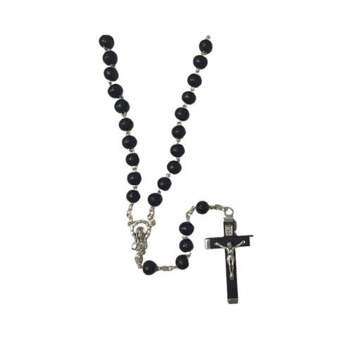 ROSARY BEADS CARVED BLACK WOOD BOXED