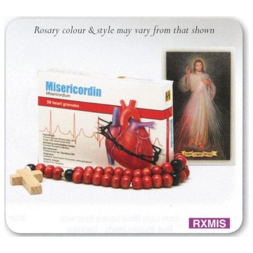ROSARY MISERICORDIA AND PRAYER CARD 8MM