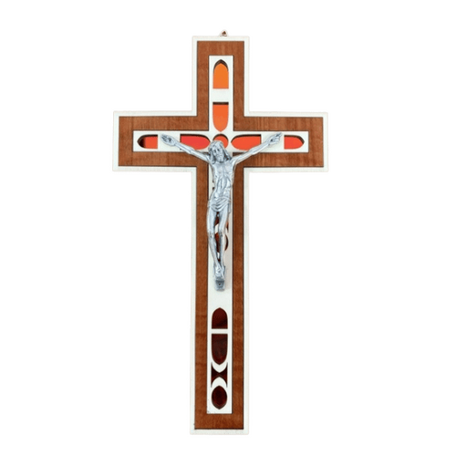 WALL CRUCIFIX WITH GEO DESIGN - 30CM DARK WOOD