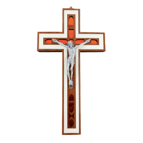 WALL CRUCIFIX WITH GEO DESIGN - 30CM LIGHT WOOD