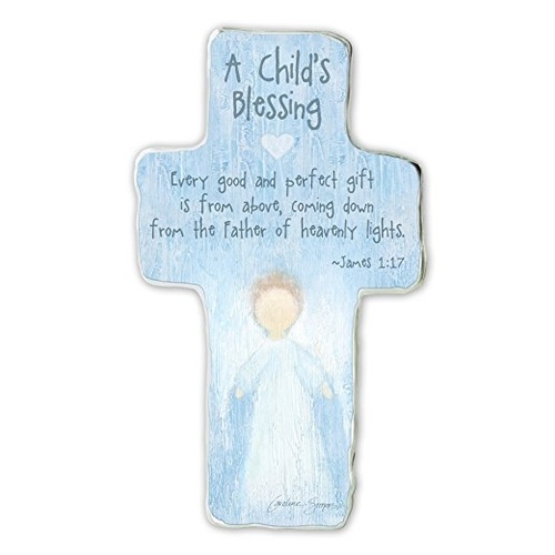 CHILD'S BLESSINGS CROSS METAL STANDING - BLUE  