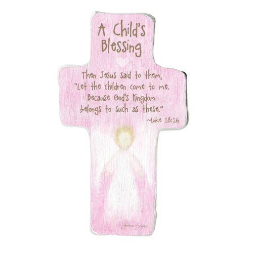 CHILD'S BLESSINGS CROSS METAL STANDING - PINK **Limited Stock**
