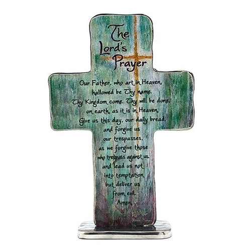 METAL STANDING CROSS - THE LORD'S PRAYER 10cm