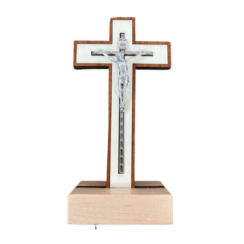 STANDING CRUCIFIX - 18CM LIGHT WOOD