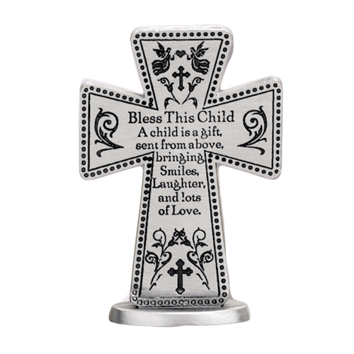 STANDING METAL MESSAGE CROSS BLESS THIS CHILD