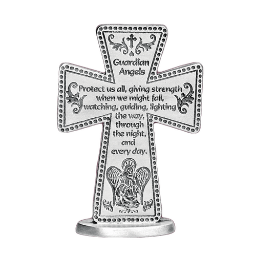 STANDING METAL MESSAGE CROSS GUARDIAN ANGELS 