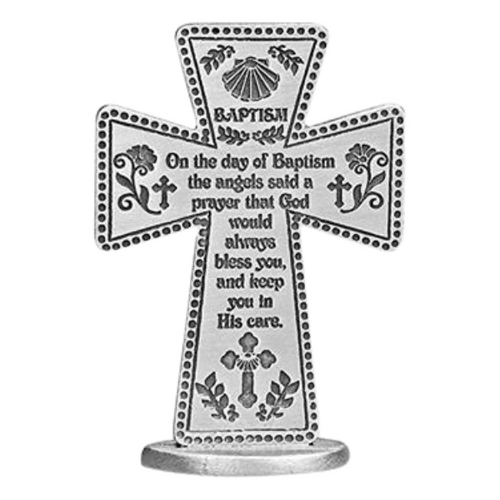 STANDING METAL MESSAGE CROSS BAPTISM
