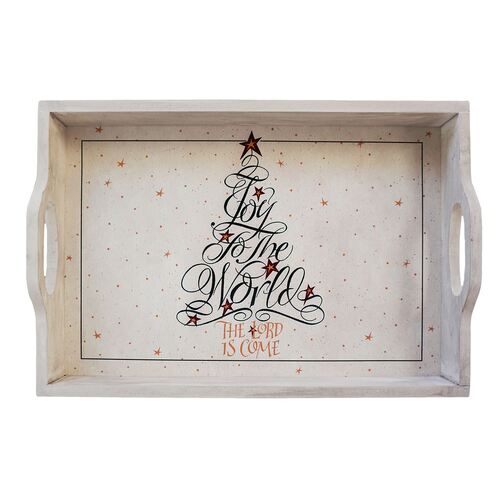 CHRISTMAS SERVING TRAY JOY TO THE WORLD WOODEN