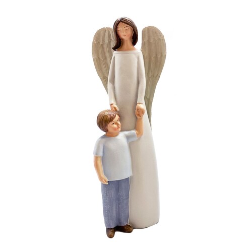 ANGEL STATUE WITH BOY RESIN 21CM